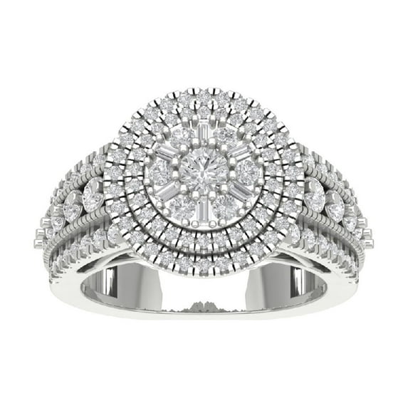 Araiya 10K White Gold Diamond Halo Cluster Ring for Women (1 1/3 cttw, I-J Color, I2-I3 Clarity), Size 7