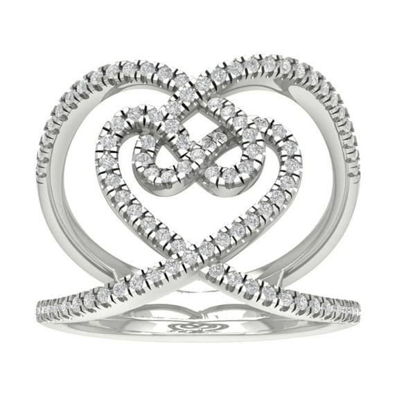 Araiya 10K White Gold Diamond Heart Band Ring (1/2 cttw, I-J Color, I2-I3 Clarity), Size 5