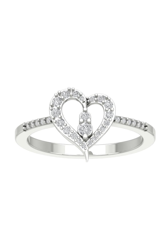 10K White Gold Diamond Heart Shape Ring (1/5 cttw, I-J Color, I2-I3 Clarity), Size 9