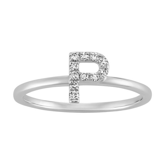 Araiya 10K White Gold Diamond P Initial Band Ring for Women (1/10 cttw, I-J Color, I2-I3 Clarity) Size 9.5