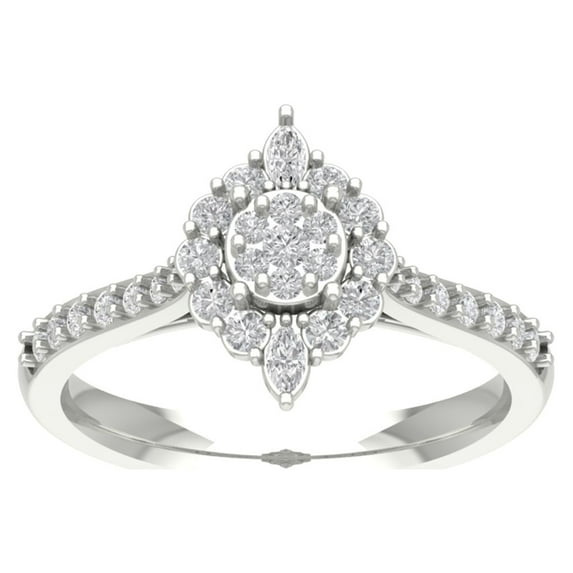 Araiya 10K White Gold Diamond Round and Marquise Halo Flower Shape Ring (5/8 cttw, I-J Color, I2-I3 Clarity), Size 7