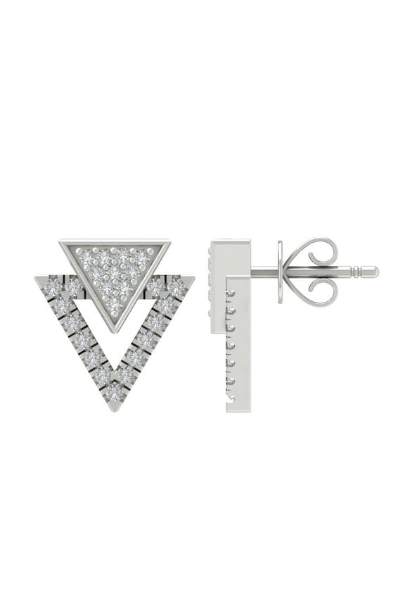 10K White Gold Diamond Triangle Stud Earrings for Women (1/4 cttw, I-J Color, I2-I3 Clarity)