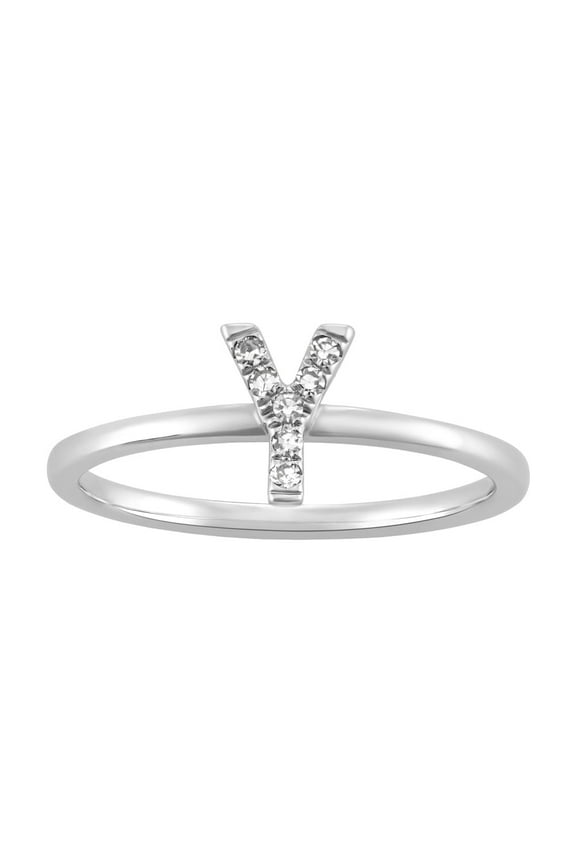10K White Gold Diamond Y Initial Band Ring for Women (1/6 cttw, I-J Color, I2-I3 Clarity) Size 5.5