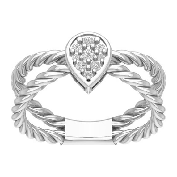 Araiya 10K White Gold Pear Shape Criss cross Diamond Ring for Women (1/6 cttw, I-J Color, I2-I3 Clarity), Size 10