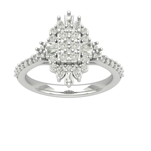 Araiya 10K White Gold Round Baguette and Marquise Diamond Halo Ring (1 cttw, I-J Color, I2-I3 Clarity), Size 7.5