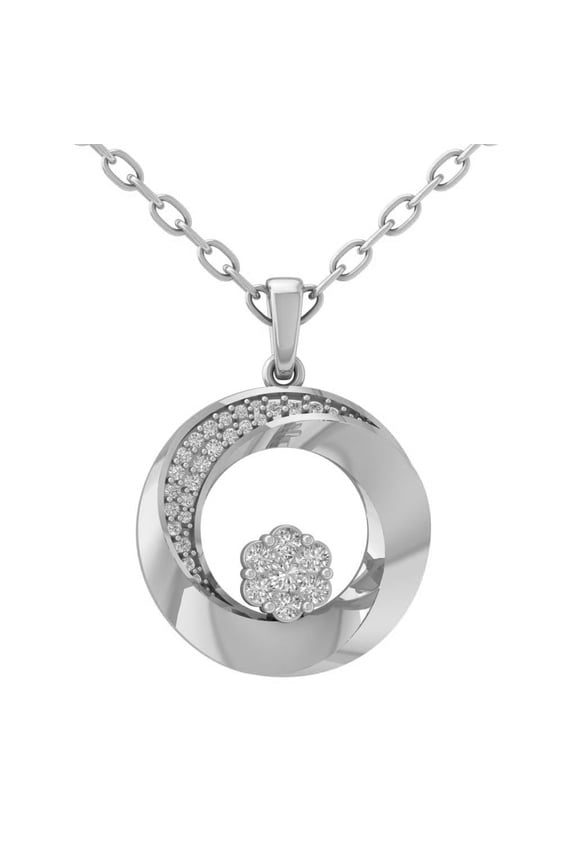 10K White Gold Round Diamond Circle Pendant with Sterling Silver Chain Necklace (1/3 cttw, I-J Color, I2-I3 Clarity), 18"