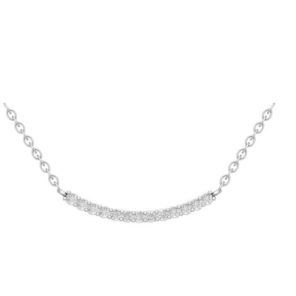 Araiya Fine Jewelry 10K White Gold Round Diamond Curved Bar Pendant with Sterling Silver Chain Necklace (1/4 cttw, I-J Color, I2-I3 Clarity), 18"