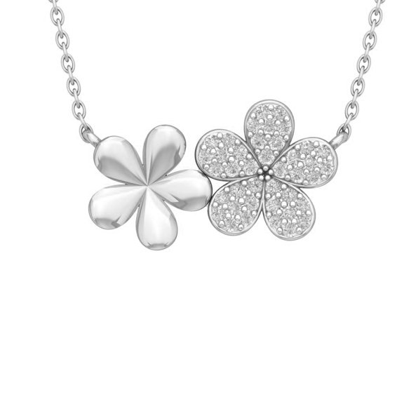 Araiya 10K White Gold Round Diamond Flower Bar Pendant with Sterling Silver Chain Necklace (1/5 cttw, I-J Color, I2-I3 Clarity), 18"
