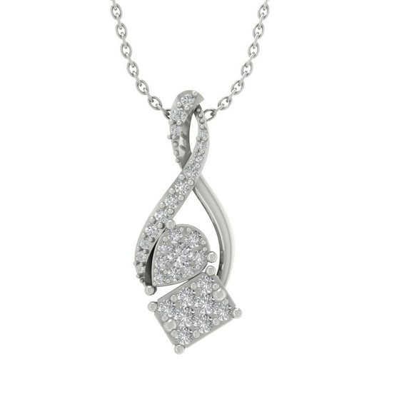 Araiya 10K White Gold Round Diamond Unique Pendant with Sterling Silver Chain Necklace (3/8 cttw, I-J Color, I2-I3 Clarity), 18"