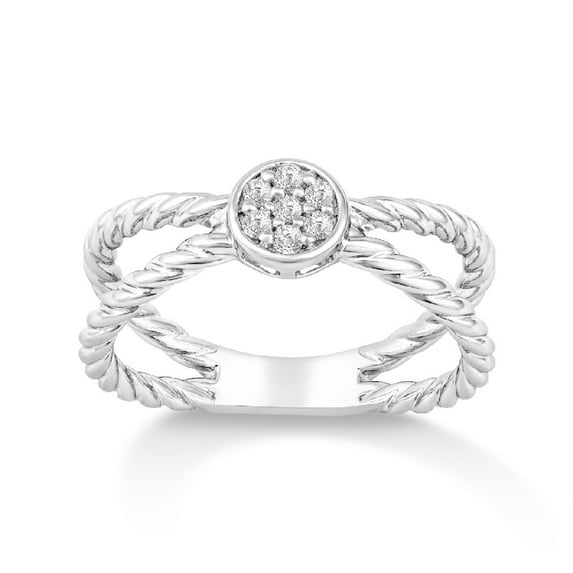 Araiya 10K White Gold Round Shape Criss cross Diamond Ring for Women (1/10 cttw, I-J Color, I2-I3 Clarity), Size 8.5