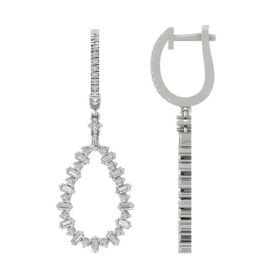 Araiya 10K White Gold Round and Baguette Diamond Dangle Earrings (1 cttw, I-J Color, I2-I3 Clarity)
