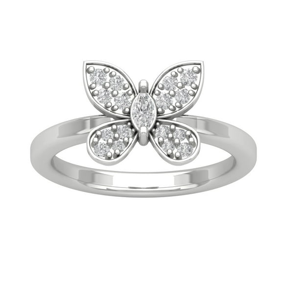 Araiya 10K White Gold Round and Marquise Diamond Butterfly Band Ring (1/3 cttw, I-J Color, I2-I3 Clarity), Size 7