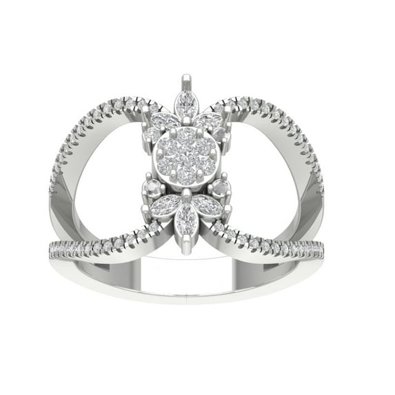 Araiya 10K White Gold Round and Marquise Diamond Cluster Band Ring (1/2 cttw, I-J Color, I2-I3 Clarity), Size 9