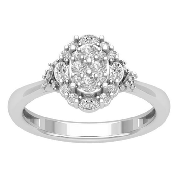 Araiya 10K White Gold Round and Marquise Diamond Halo Oval Shape Cluster Ring (1/2 cttw, I-J Color, I2-I3 Clarity), Size 5.5