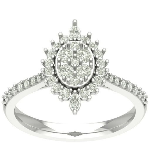 Araiya 10K White Gold Round and Marquise Diamond Halo Pear Shape Ring (5/8 cttw, I-J Color, I2-I3 Clarity), Size 8.5