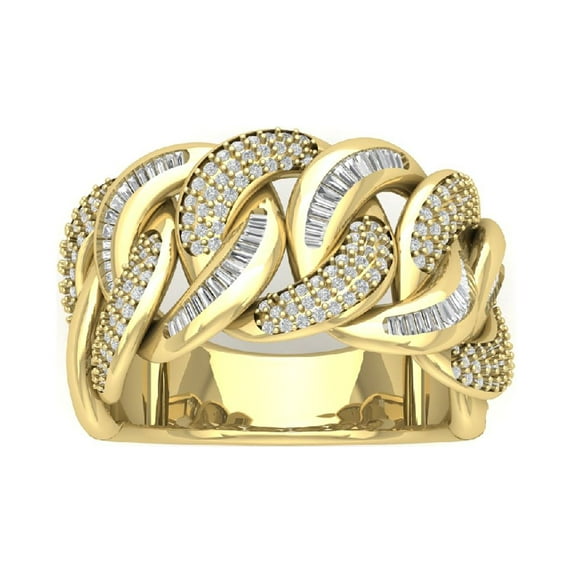 Araiya 10K Yellow Gold Chain Link Diamond Band Ring for Women (1 5/8 cttw, I-J Color, I2-I3 Clarity), Size 10