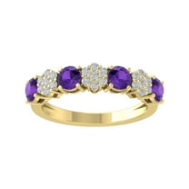 Araiya 10K Yellow Gold Cluster Diamond and Amethyst Band Ring (1/4 cttw, I-J Color, I2-I3 Clarity), Size 10
