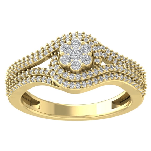 Araiya 10K Yellow Gold Diamond Bypass Halo Band Ring (1/2 cttw, I-J Color, I2-I3 Clarity), Size 7.5
