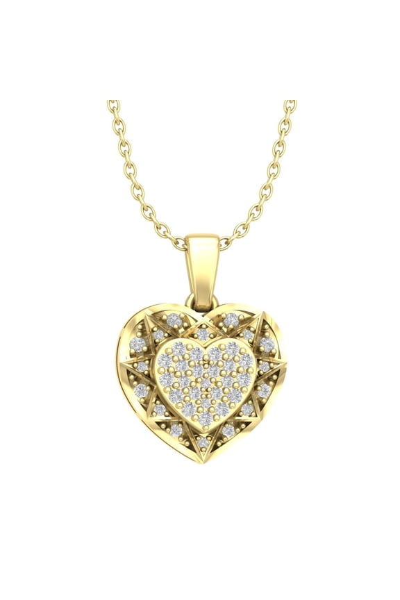 10K Yellow Gold Diamond Cluster Heart Shape Pendant with Gold Plated Silver Chain Necklace (1/4 cttw, I-J Color, I2-I3 Clarity), 18"