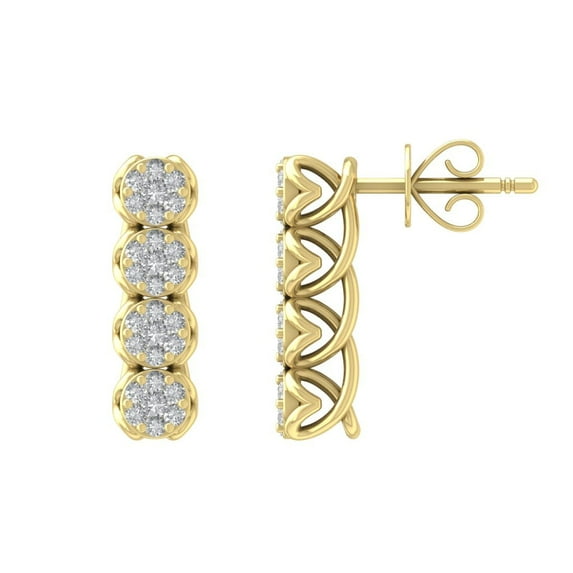 Araiya 10K Yellow Gold Diamond Cluster Stud Earrings for Women (1/3 cttw, I-J Color, I2-I3 Clarity)
