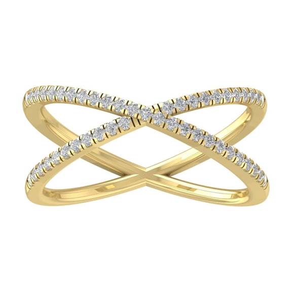 Araiya Fine Jewelry 10K Yellow Gold Diamond Criss Cross Band Ring (1/5 cttw, I-J Color, I2-I3 Clarity), Size 9.5