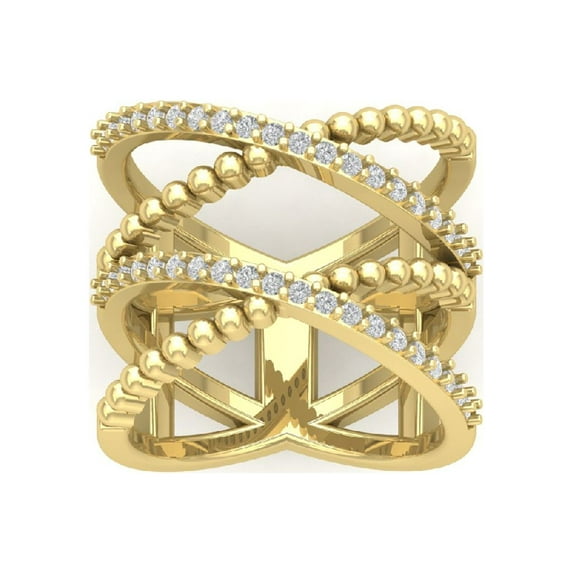 Araiya 10K Yellow Gold Diamond Criss Cross Band Ring for Women (1/2 cttw, I-J Color, I2-I3 Clarity), Size 7.5