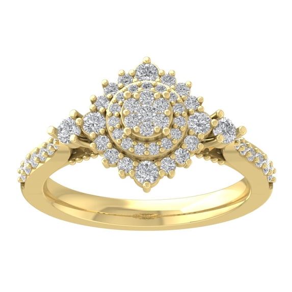 Araiya 10K Yellow Gold Diamond Halo Cluster Ring (3/4 cttw, I-J Color, I2-I3 Clarity), Size 9.5