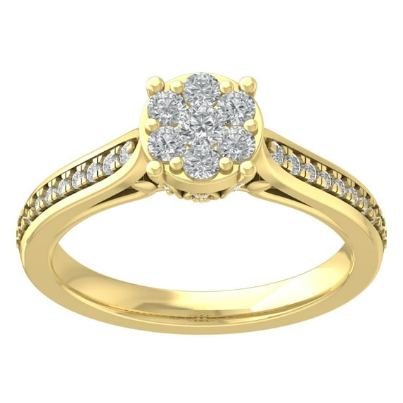 Araiya 10K Yellow Gold Diamond Halo Cluster Ring for Women (1/2 cttw, I-J Color, I2-I3 Clarity), Size 10