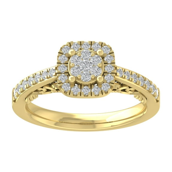 Araiya 10K Yellow Gold Diamond Halo Ring (1/2 cttw, I-J Color, I2-I3 Clarity), Size 9