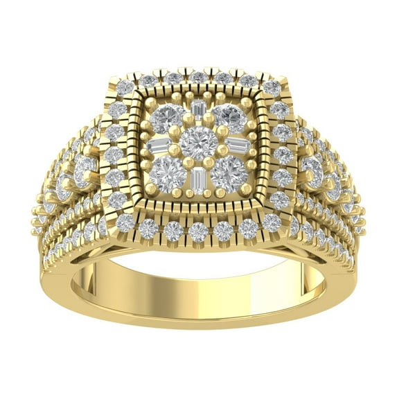 Araiya 10K Yellow Gold Diamond Halo Ring for Women (1 1/2 cttw, I-J Color, I2-I3 Clarity), Size 5.5