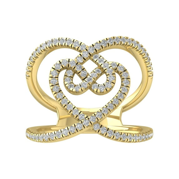 Araiya 10K Yellow Gold Diamond Heart Band Ring (1/2 cttw, I-J Color, I2-I3 Clarity), Size 10
