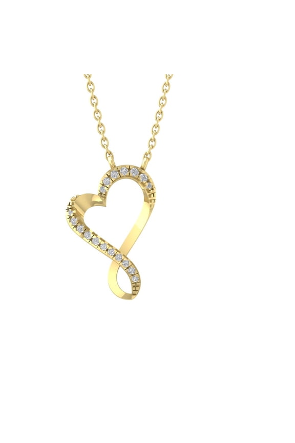 10K Yellow Gold Diamond Heart Pendant with Gold Plated Silver Chain Necklace (1/10 cttw, I-J Color, I2-I3 Clarity), 18"