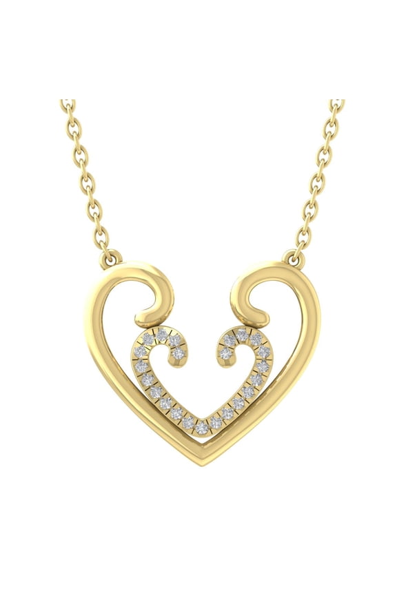10K Yellow Gold Diamond Heart Pendant with Gold Plated Silver Chain Necklace (1/5 cttw, I-J Color, I2-I3 Clarity), 18"