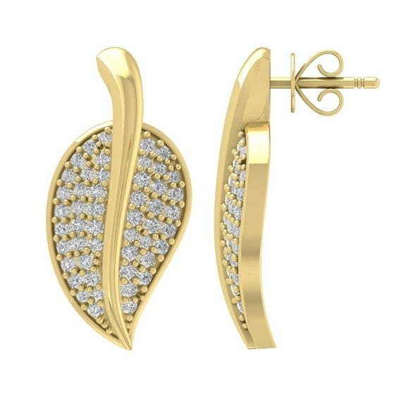 Araiya 10K Yellow Gold Diamond Leaf Stud Earrings (1/2 cttw, I-J Color, I2-I3 Clarity)