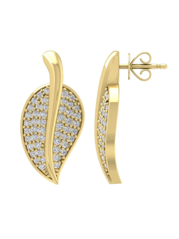 10K Yellow Gold Diamond Leaf Stud Earrings (1/2 cttw, I-J Color, I2-I3 Clarity)