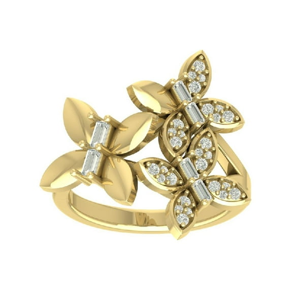 Araiya 10K Yellow Gold Diamond Three Butterfly Band Ring (3/8 cttw, I-J Color, I2-I3 Clarity), Size 6.5