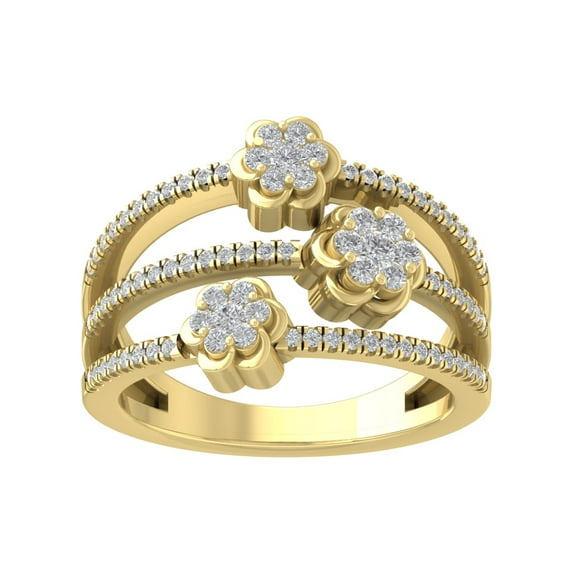 Araiya 10K Yellow Gold Diamond Three Row Flower Wedding Ring (1/2 cttw, I-J Color, I2-I3 Clarity), Size 7