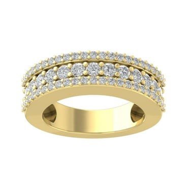 Araiya 10K Yellow Gold Diamond and Blue Sapphire 3 Row Ring (3/4 cttw, I-J Color, I2-I3 Clarity), Size 8