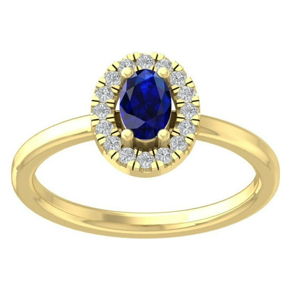 Araiya 10K Yellow Gold Diamond and Blue Sapphire Halo Ring (1/6 cttw, I-J Color, I2 Clarity), Size 6.5