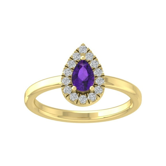 Araiya 10K Yellow Gold Diamond and Pear Shape Amethyst Halo Ring (1/5 cttw, I-J Color, I2 Clarity), Size 7