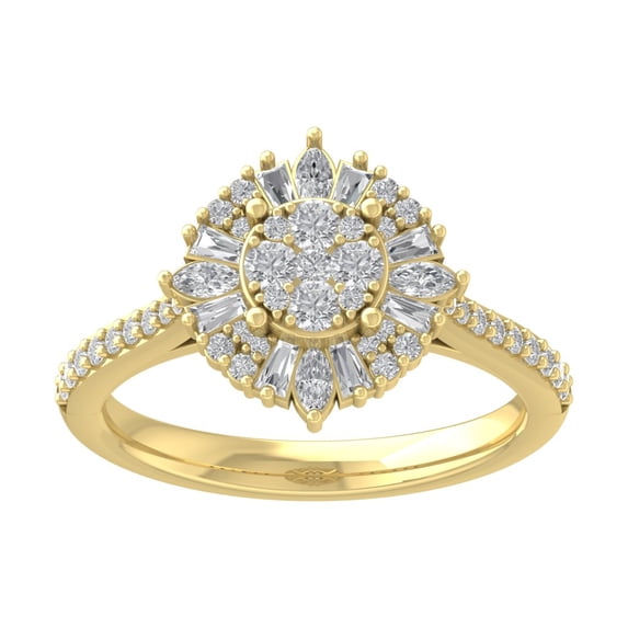 Araiya 10K Yellow Gold Round Baguette and Marquise Diamond Halo Ring (3/4 cttw, I-J Color, I2-I3 Clarity), Size 6