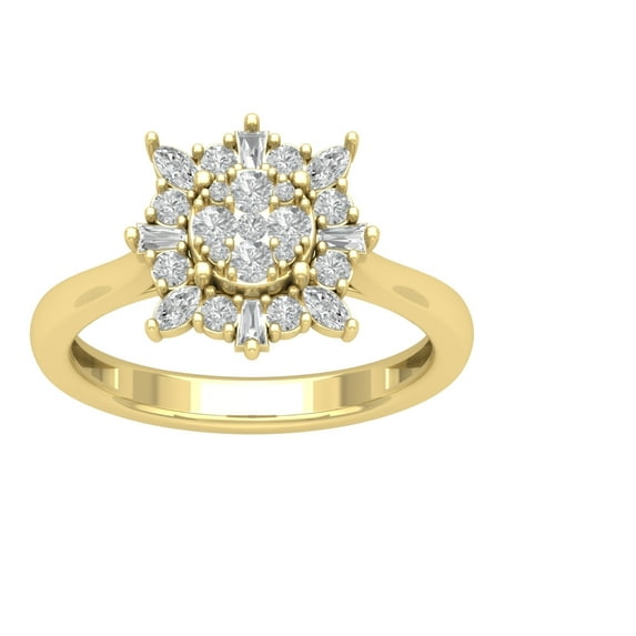 Araiya 10K Yellow Gold Round Baguette and Marquise Diamond Halo Ring (3/4 cttw, I-J Color, I2-I3 Clarity), Size 7