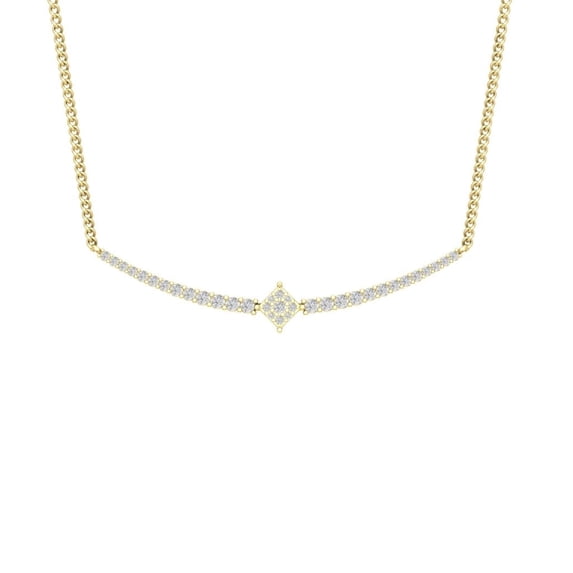 Araiya 10K Yellow Gold Round Diamond Curved Bar Pendant with Gold Plated Silver Chain Necklace (1/2 cttw, I-J Color, I2-I3 Clarity), 18"