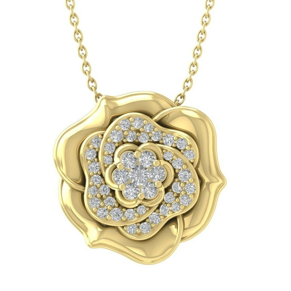 Araiya 10K Yellow Gold Round Diamond Flower Pendant with Gold Plated Silver Chain Necklace (1/2 cttw, I-J Color, I2-I3 Clarity), 18"