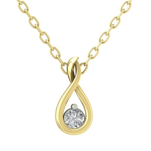Araiya Fine Jewelry 10K Yellow Gold Round Diamond Infinity Pendant with Gold Plated Silver Chain Necklace (1/8 cttw, I-J Color, I2-I3 Clarity), 18"