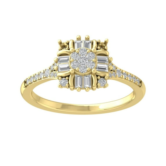 Araiya 10K Yellow Gold Round and Baguette Diamond Cluster Ring (1/2 cttw, I-J Color, I2-I3 Clarity), Size 7