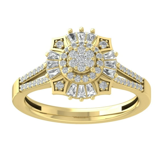 Araiya 10K Yellow Gold Round and Baguette Diamond Halo Ring (5/8 cttw, I-J Color, I2-I3 Clarity), Size 7