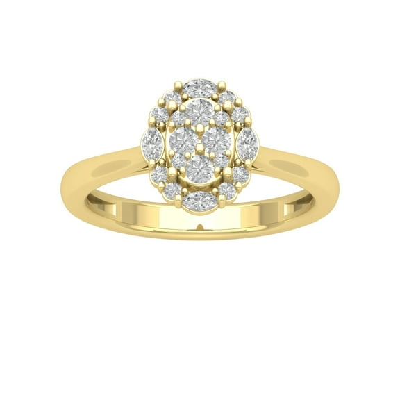 Araiya 10K Yellow Gold Round and Marquise Diamond Cluster Halo Ring (1/2 cttw, I-J Color, I2-I3 Clarity), Size 7