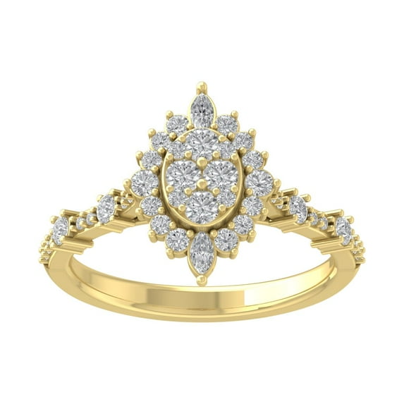 Araiya 10K Yellow Gold Round and Marquise Diamond Halo Pear Shape Cluster Ring (3/4 cttw, I-J Color, I2-I3 Clarity), Size 7.5