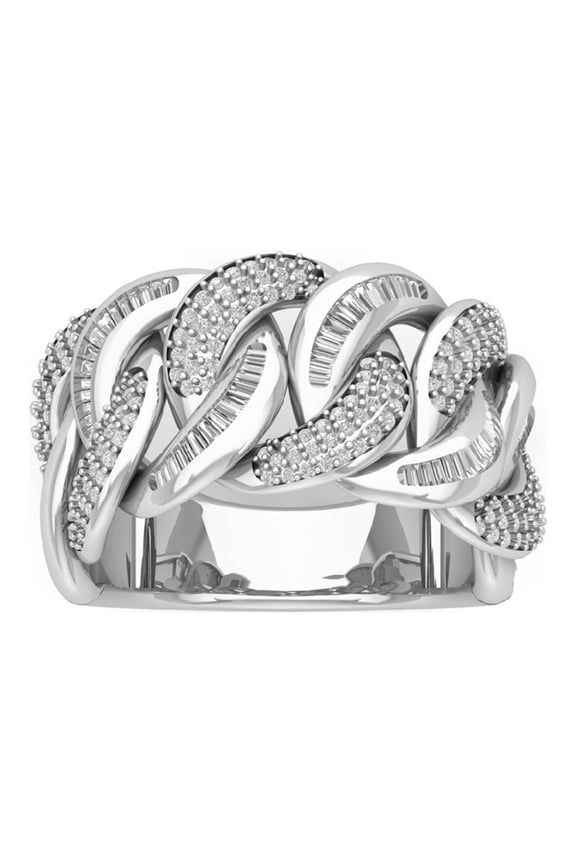 14K White Gold Chain Link Diamond Band Ring for Women (1 5/8 cttw, I-J Color, I2-I3 Clarity), Size 6